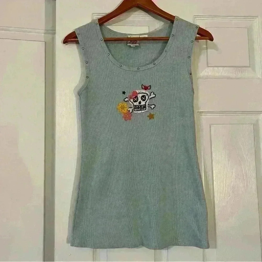 ivy jane Tank Top embroidered and lace skull